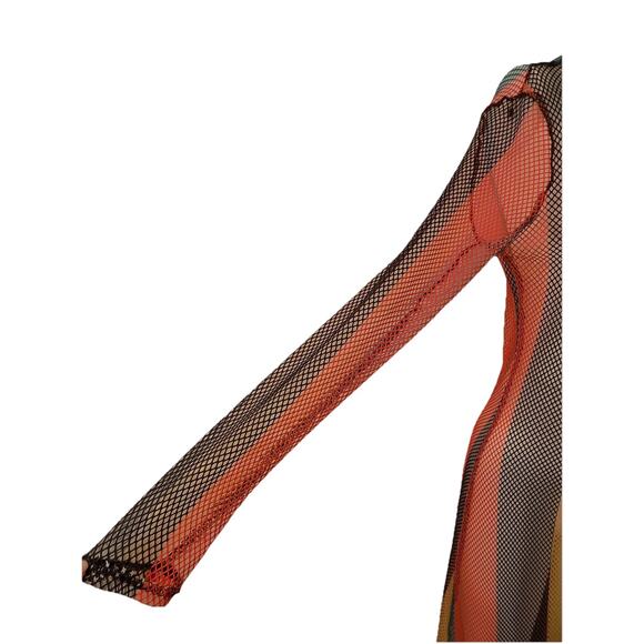 Multicolor maxi fishnet swim coverup long sleeve hooded size XXL - Picture 3 of 9